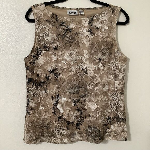 Y2K Chico's Tan Fairy Grunge Floral Lace Fairycore Forest Fairy Sleeveless Top L - Picture 1 of 7